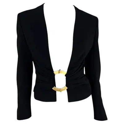 Pre-owned Valentino S/s 2003  Garavani Runway Gold Ring Buckle Open Blazer Top In Black