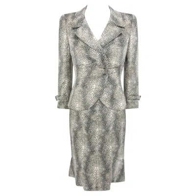 Pre-owned Valentino S/s 2004  Haute Couture Runway Shagreen Print Satin Jacket Dress Set In Gray