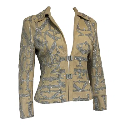 Pre-owned Valentino S/s 2005 Runway Suede Embroidered Embellished Beaded Glitter Jacket In Brown