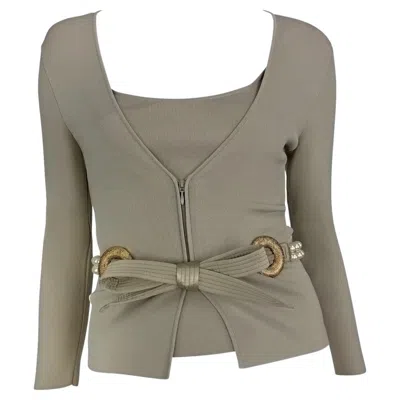 Pre-owned Valentino S/s 2005  Garavani Faux Pearl Sage Green Taupe Cardigan Tank Knit Set S