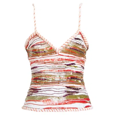 Pre-owned Valentino S/s 2005 Vintage Runway Sequin Embellished Top Tank Cami In Beige
