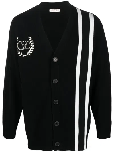 Valentino Ss23 Regular Fit Cardigan Sweater For Men In Nero/avorio In Black