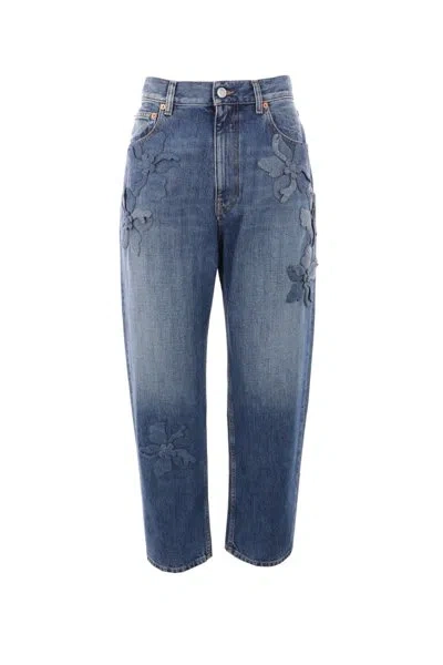 Valentino Stacked Flower Craft Jeans In Blue