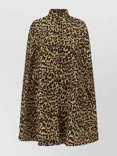 VALENTINO STAND COLLAR ANIMALIER CLOTH CAPE