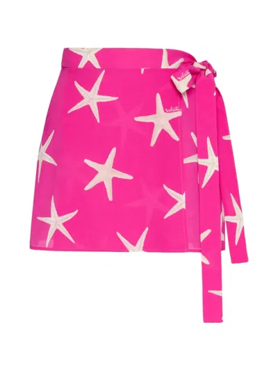 Valentino Starfish Crepe De Chine Mini Skirt In Pink