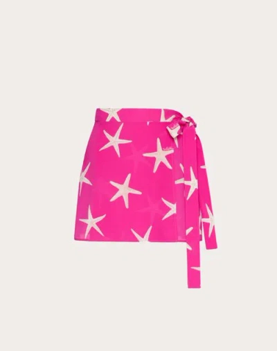 Valentino Starfish Crepe De Chine Skirt Woman Ivory/pink Pp 42