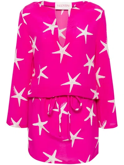 Valentino Starfish Print Mini Dress In Multicolor
