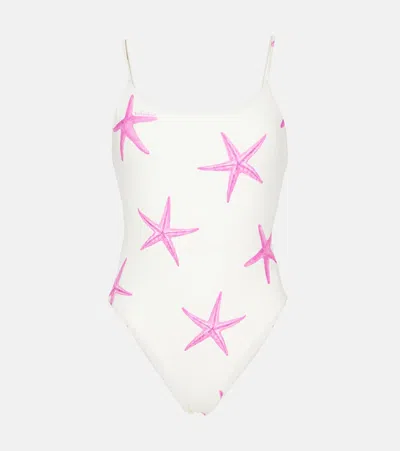 Valentino Starfish Printed Swimsuit In Ivory Pink
