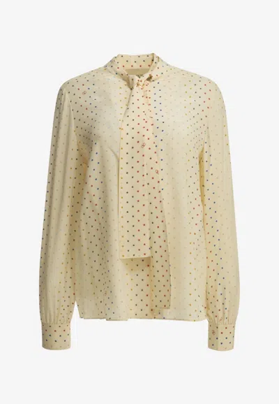 Valentino Starry Silk Blouse With Lavallière Collar In Multi