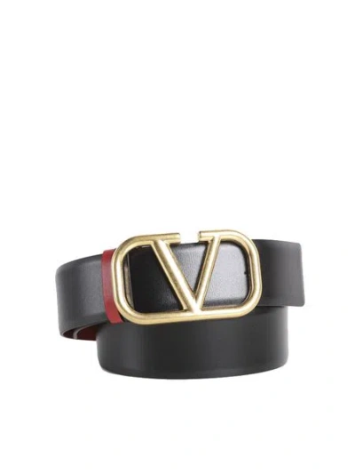 Valentino Garavani Statement V-logo Plaque Leather Belt For Women In Black