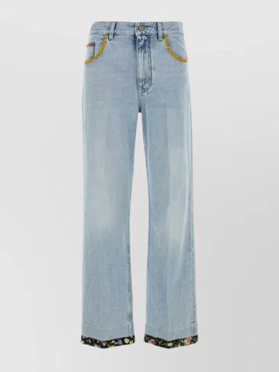 Valentino Stitched Denim Trousers With Embroidered Accents In Blue