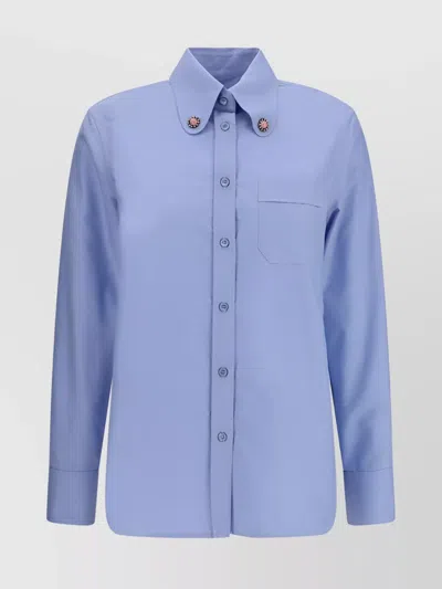 Valentino Stone Embellished Collar Shirt For Special Occasions In Blue