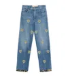 Valentino Straight Embroidered-detail Jeans In Blue