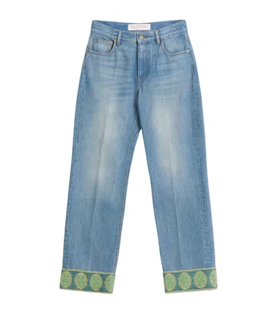 Valentino Garavani Straight-leg Jeans With Decorative Cuffs In Black