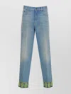 Valentino Medium Blue Jeans With Green Embroidery, Straight Leg, High Waist