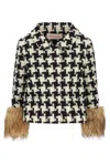 Valentino Faux-fur Macro Houndstooth Tweed Jacket In Ivory