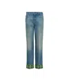 Valentino Medium Blue Jeans With Green Embroidery, Straight Leg, High Waist In Blue