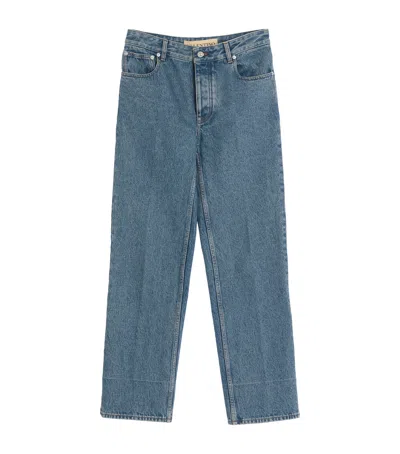 Valentino Logo Patch Straight Leg Jeans In Blue