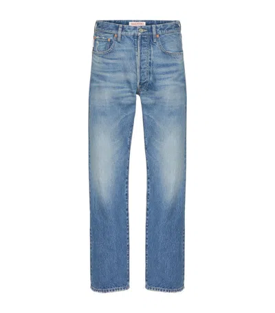 Valentino Straight Jeans In Medium Blue Denim