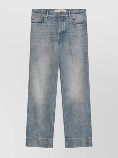 Valentino Straight Leg Five-pocket Denim Trousers In Blue