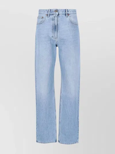 Valentino Straight Leg Five-pocket Trousers With Belt Loops In Blue