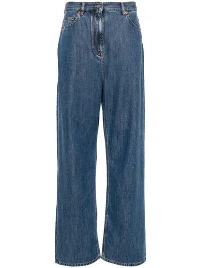 Valentino Wide- Leg Jeans In Medium Blue Denim