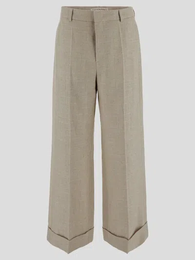 Valentino Straight-leg Pants In Beige Linen Blend