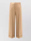 Valentino Wide-leg Trousers With Cuffed Hem And Pleats In Brown