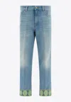 Valentino Medium Blue Jeans With Green Embroidery, Straight Leg, High Waist