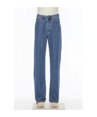 Valentino Logo Patch Straight Leg Jeans In Blue