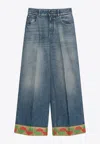 Valentino Garavani Light Blue Jeans With Logo Patch On The Back And Jacquard Cuffs In Denim Woman In Blue