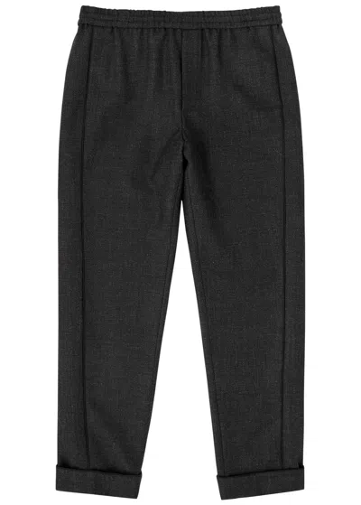 Valentino Straight-leg Wool-tweed Trousers In Black