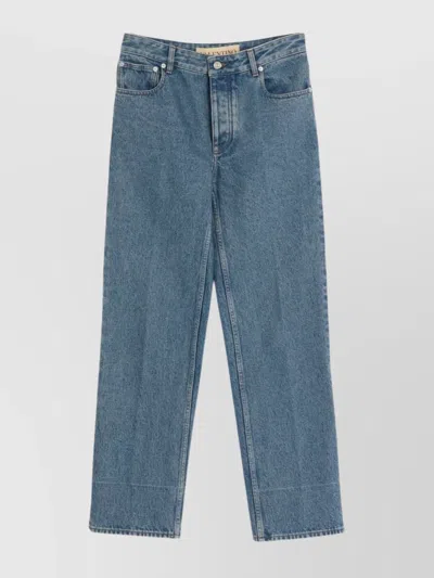 Valentino Logo Patch Straight Leg Jeans In Blue