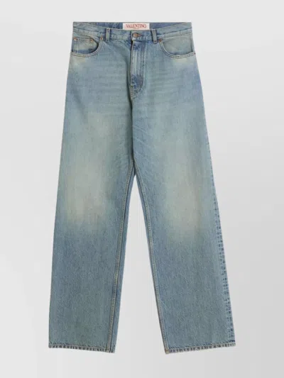 Valentino Straight Trousers With Belt Loops And Five Pockets In Blue