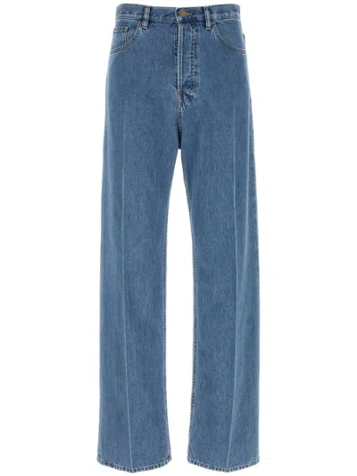 Valentino Straight Leg Denim Trousers Five Pocket Design In Blue