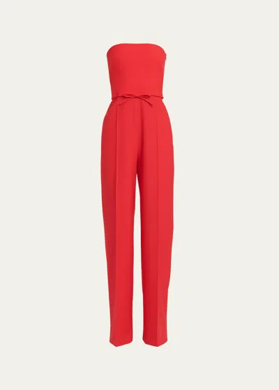 Valentino Tailored Strapless Wool Jumpsuit In Red