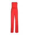 Valentino Strapless Straight-leg Wool Jumpsuit In Red