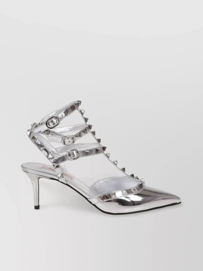 Valentino Garavani Strappy Studded Pointed Pumps In Metallic