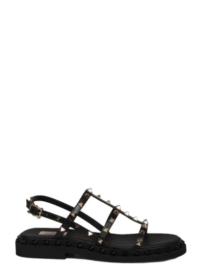 Valentino Garavani Straps Calfskin Rockstud Sandal In Black