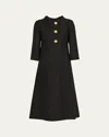 Valentino Strass Button High-neck Crepe Midi Dress In Black