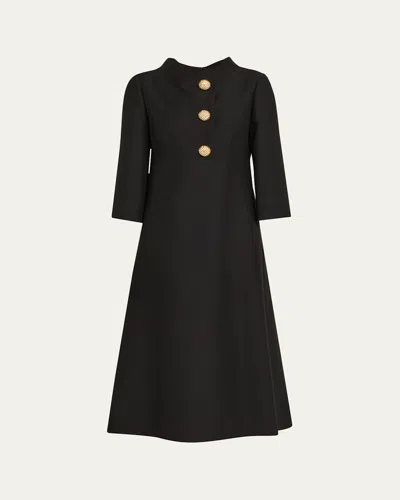 Valentino Strass Button High-neck Crepe Midi Dress In Black