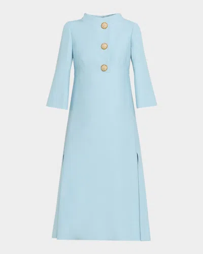 VALENTINO STRASS BUTTON HIGH-NECK CREPE MIDI DRESS