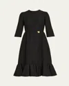 Valentino Strass Heart Flounce Crepe Couture Dress In Black