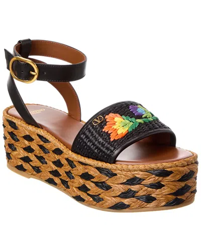 Valentino Garavani Valentino Straw & Leather 50 Platform Sandal In Black