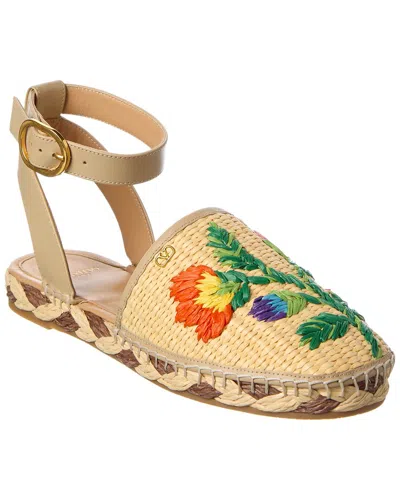 Valentino Garavani Valentino Straw & Leather Espadrille In Brown