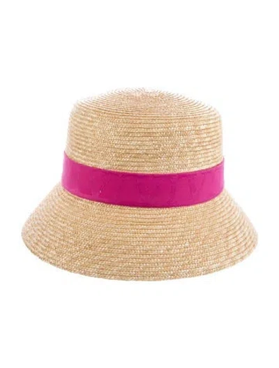 Pre-owned Valentino Garavani Straw Bucket Hat In Neutral