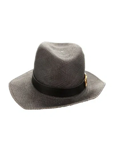 Pre-owned Valentino Garavani Straw Fedora Hat In Black