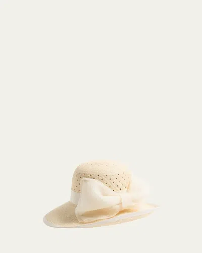 Valentino Garavani Straw Hat W/ Organza Bow In Brown