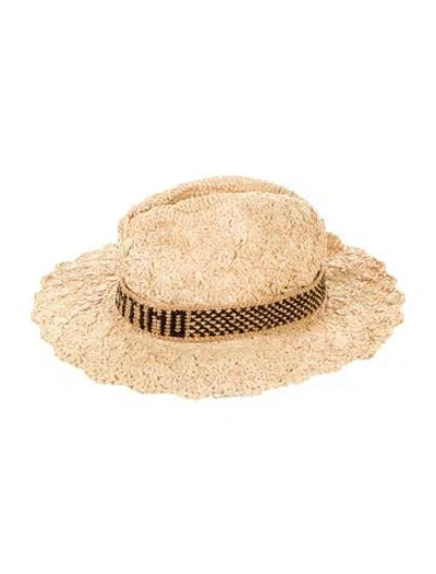 Pre-owned Valentino Garavani Straw Logo Sun Hat In Neutral