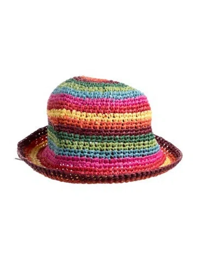 Pre-owned Valentino Garavani Straw Printed Bucket Hat In Red